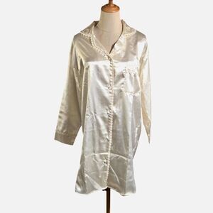 Laura Tyler Ivory Satin Cottage Romantic Nightshirt Dress Top